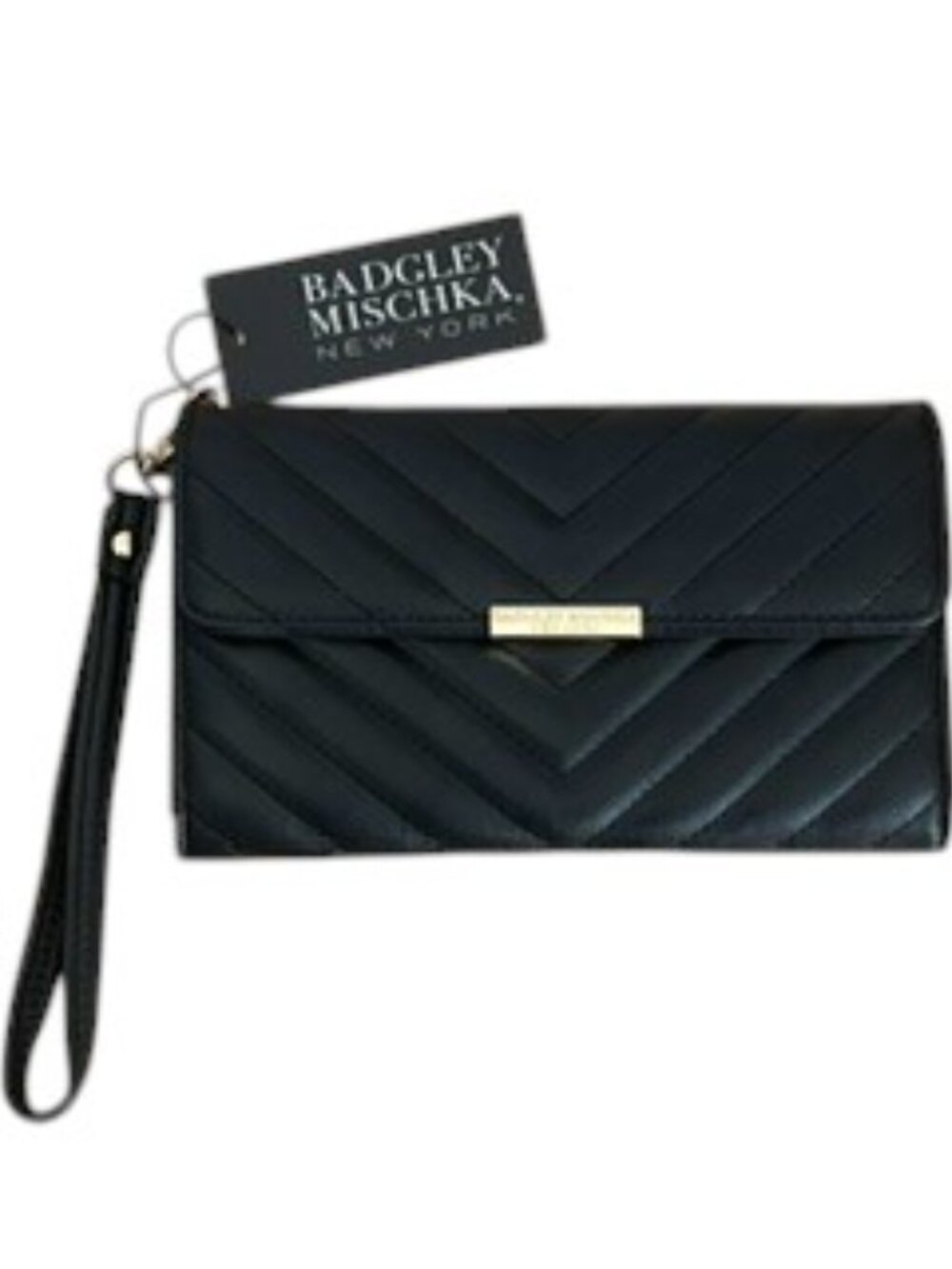 BADGLEY MISCHKA New York Black Faux Leather Wristlet Wallet NWT - Picture 1 of 13